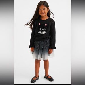 Black Cat Sweater with Tulle Skirt